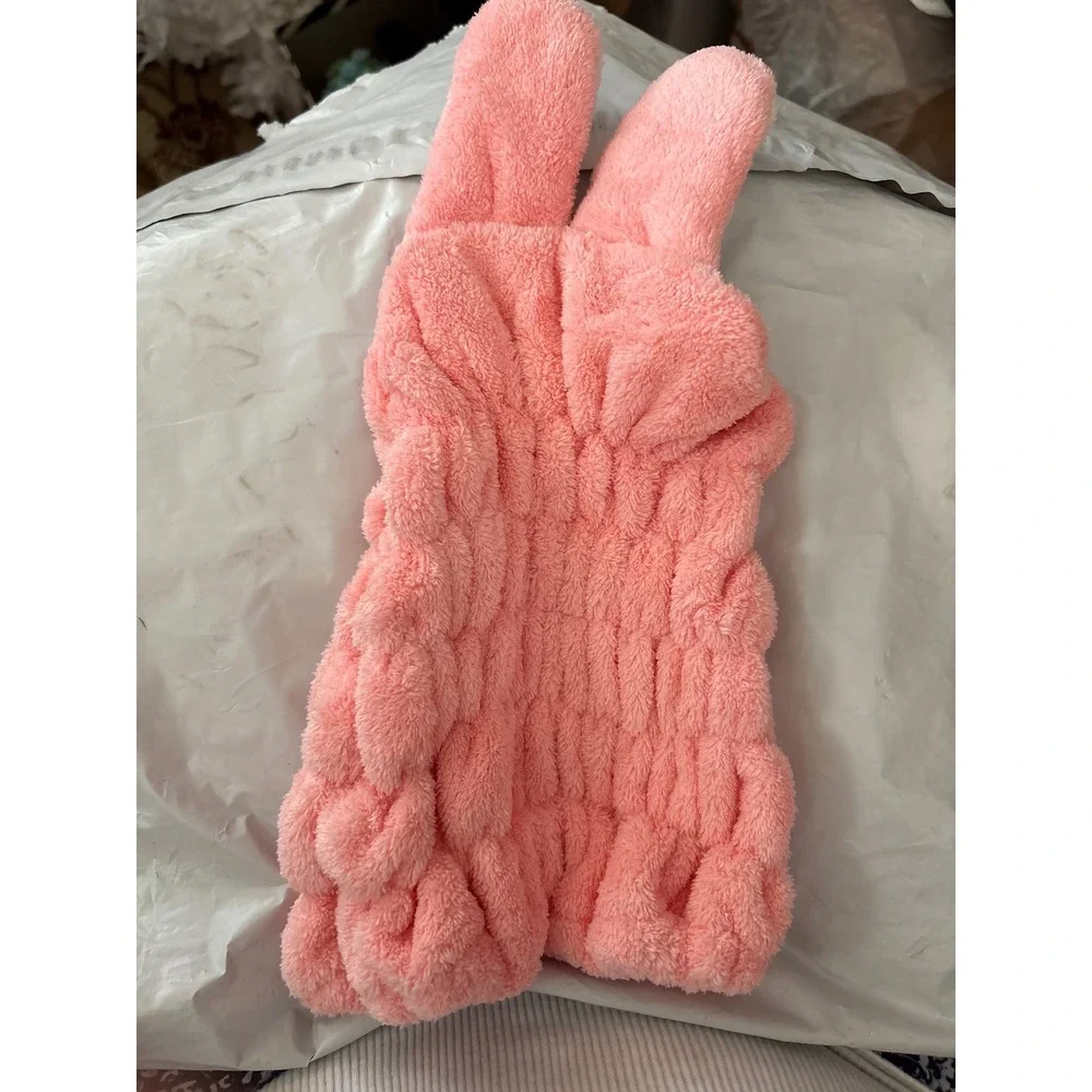 Pink Bunny Microfiber Hair Drying Towel Wrap Coral Fleece Rabbit Spa Turban
